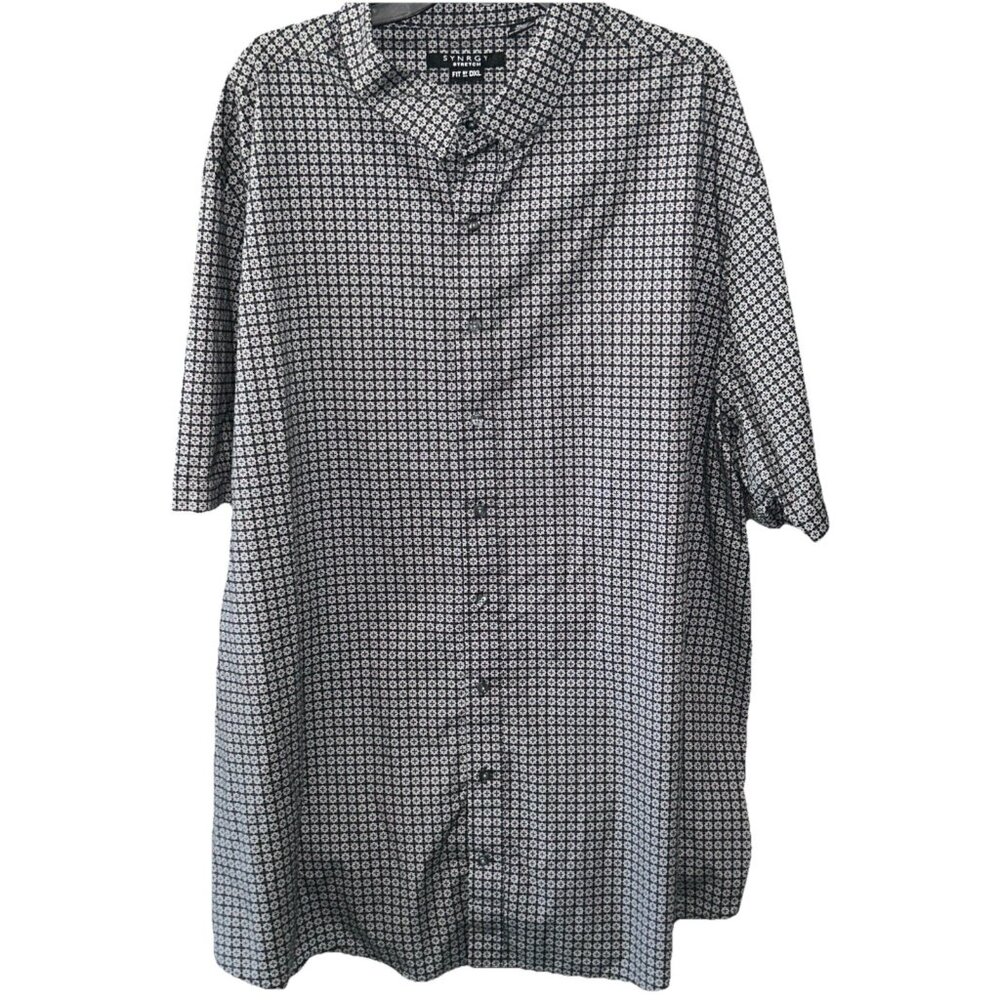 Men's Black & White Patterned Short Sleeve Shirt